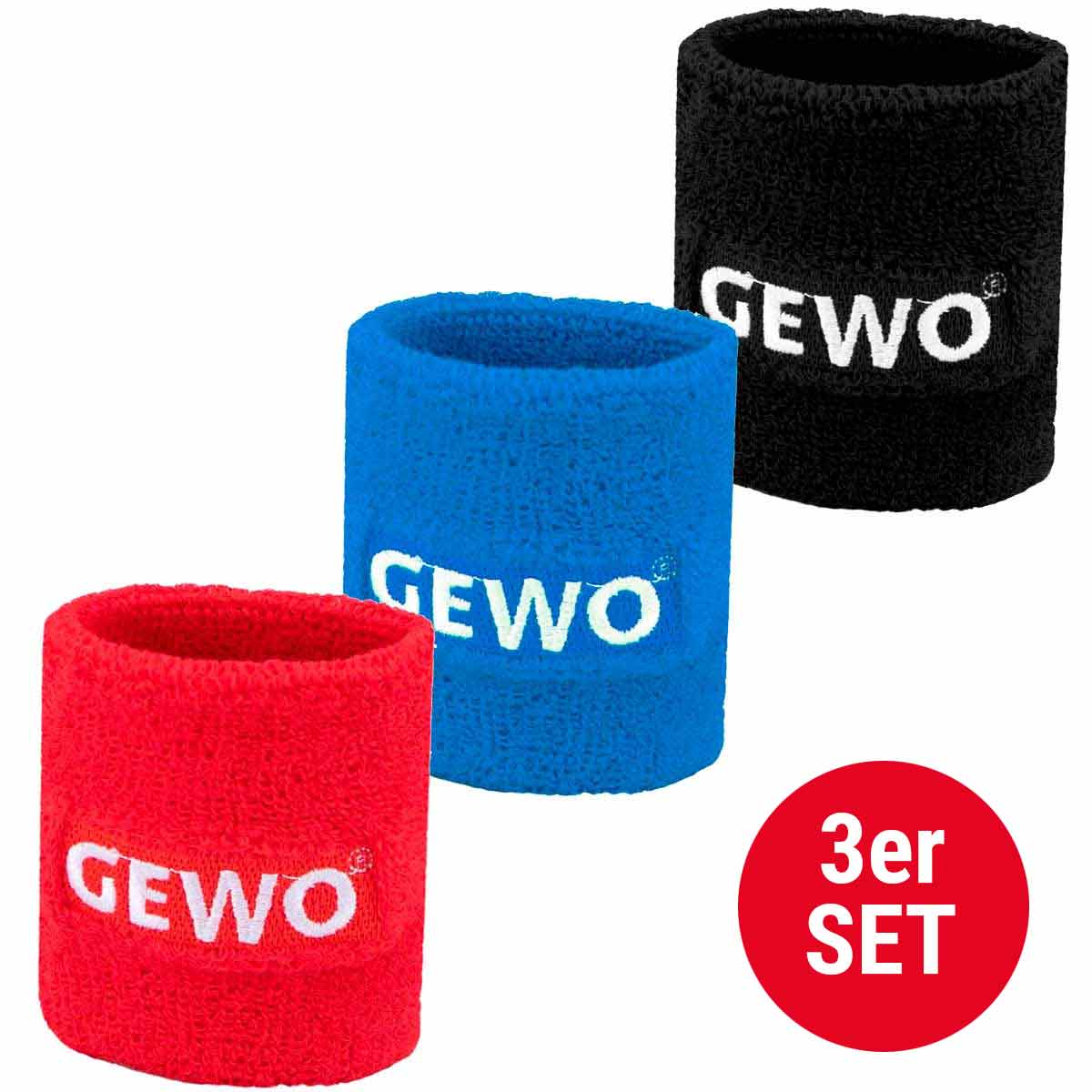 Gewo Set 3 x Zweetband rood/blauw/zwart